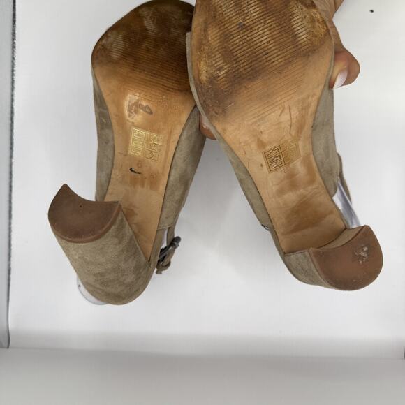 Madewell Suede Peep Toe Slingback Block Heel Sandals Womens Sz 8 Taupe - Picture 8 of 12